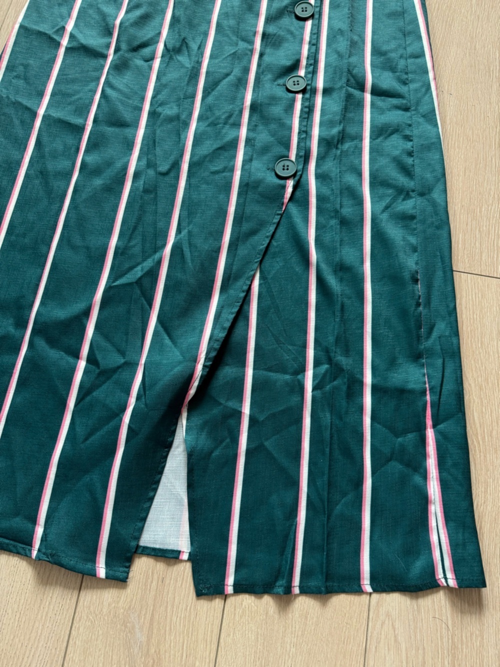 NWT Cupshe Pinstriped Puff-Sleeve Midi Dress in Green & Pink Women’s Size Large - Picture 6 of 13